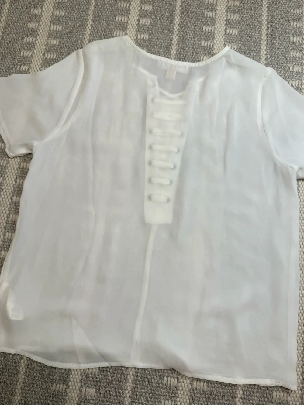 Michael Kors Small White Lace-Up Grommet Blouse Short Sleeve